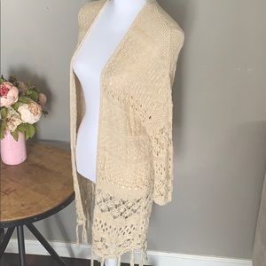 Hollister Open Knit Boho Cream Cardigan Sweater Crochet Grandmacore
